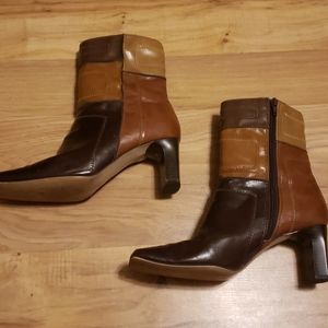 Multicolored Leather Square Toed Ankle Boots